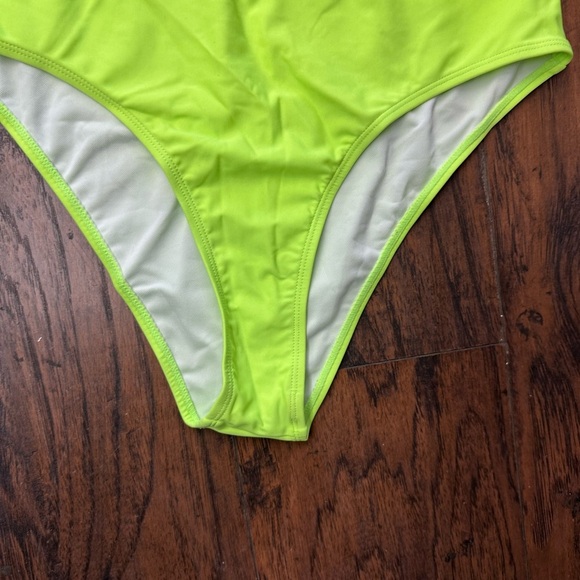 Black One-Shoulder Bikini Top and Neon Green High-Wais Bottoms <<<154>>> - Picture 2 of 5